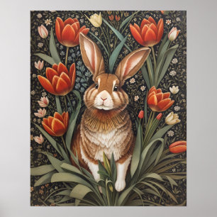 Poster Rabbit vermelho Tulipas William Morris inspiradas