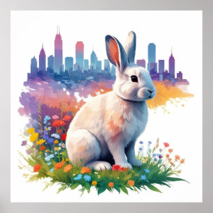 Poster Rabbit Vintage Animal Nature Tree Forest Art