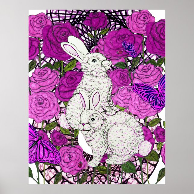 Poster Rabbits Love Roses (Frente)