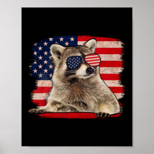 Poster Raccoon 4 De Julho Bandeira Americana Esfria Funny