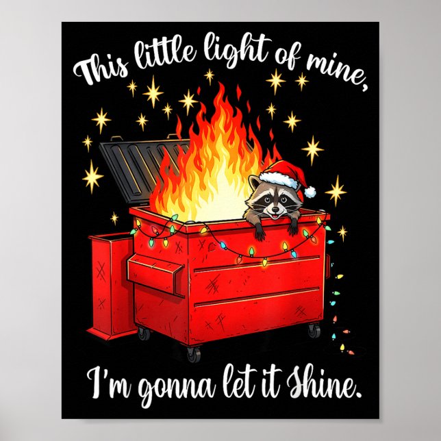 Poster Raccoon Dumpster Fire Christmas Lights Funny Racco (Frente)