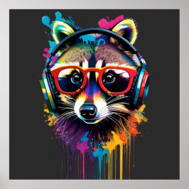 Poster Raccoon em fones de ouvido e óculos