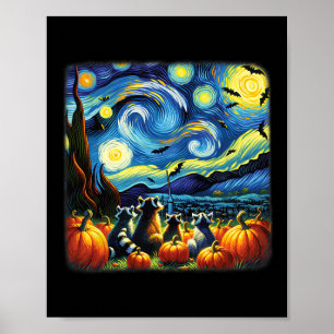 Poster Raccoon Fall Halloween Van Gogh Starry Night Pumpk