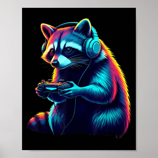 Poster Raccoon Gaming Animal Video Games Funny Raccoon  (Frente)