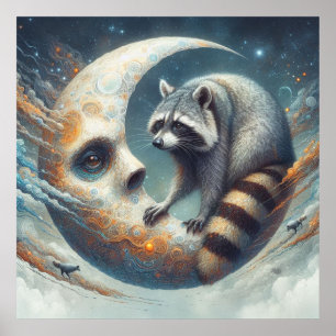Poster Raccoon on-Moon