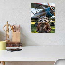 Poster Raccoon Pilot Airplane Funny Photo Christmas