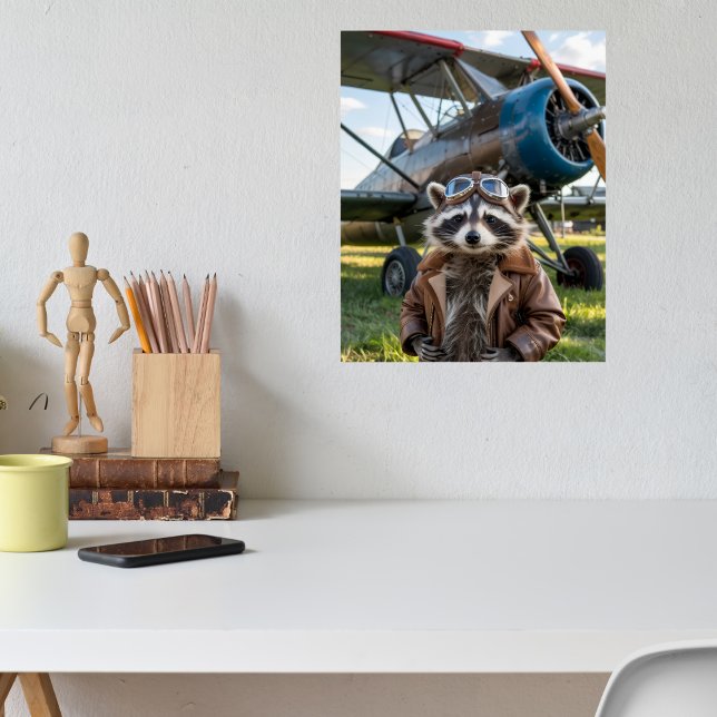 Poster Raccoon Pilot Airplane Funny Photo Christmas (Criador carregado)