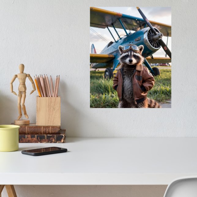 Poster Raccoon Pilot Airplane Funny Wildlife Animal (Criador carregado)