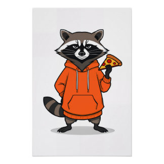 Pôster Raccoon Pizza Poster – Funny Cartoon Pizza Art