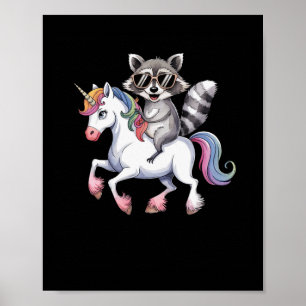 Poster Raccoon Riding Unicorn Cute Animal Fantasy For Kid