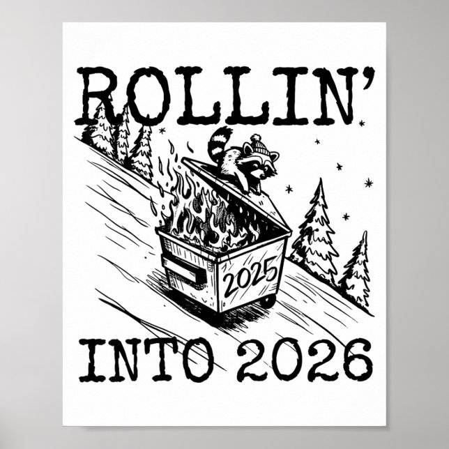 Poster Raccoon Rolling Into 2026 Happy New Year 2026 Funn (Frente)