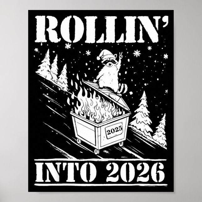 Poster Raccoon Rolling Into 2026 Happy New Year 2026 Funn (Frente)