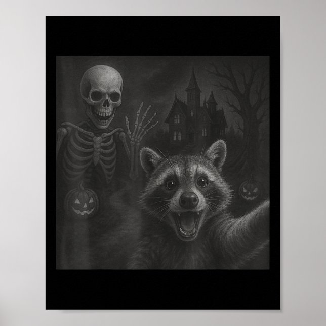 Poster Raccoon Selfie Com Hallowe De Raiva Engraçada Com  (Frente)