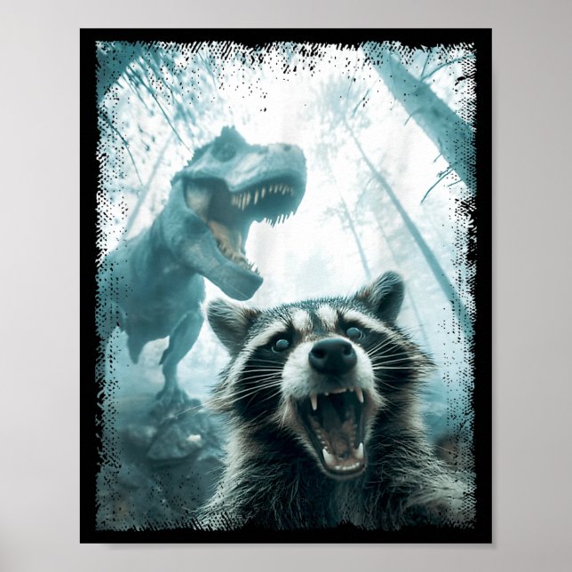 Poster Raccoon Selfie With Tyrannosaurus T Rex Adventure  (Frente)