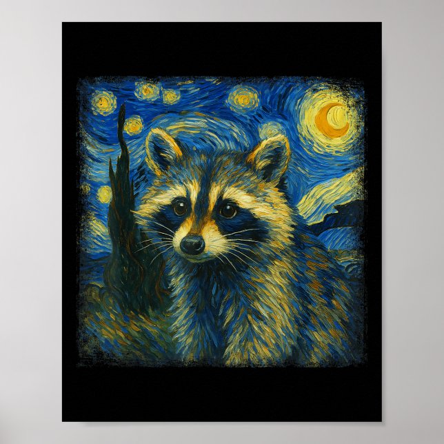 Poster Raccoon Starry Night Van Gogh Poste impressionista (Frente)