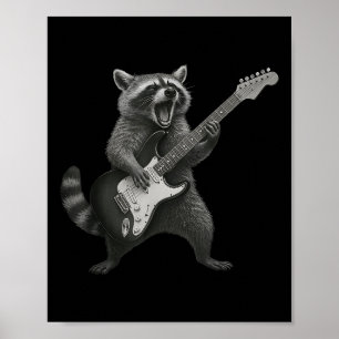 Poster Raccoon Tocando Violão Rock E Guitarista Roll Rac
