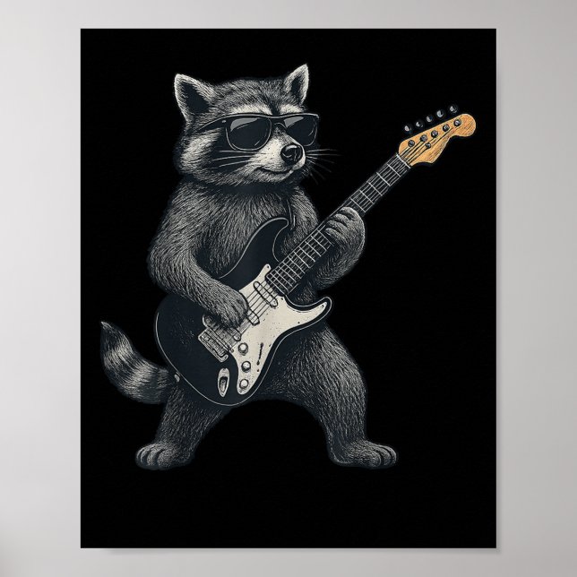 Poster Raccoon Tocando Violão Rock E Homens Presentes (Frente)