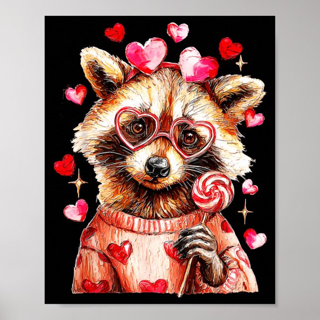 Poster Raccoon Valentines Day Funny Feral Raccoon Love He (Frente)