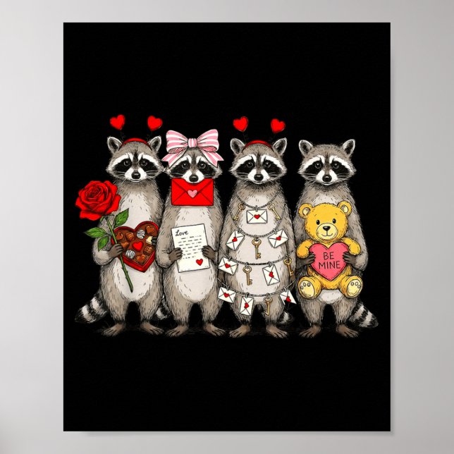 Poster Raccoon Valentines Day Funny Feral Raccoon Love He (Frente)