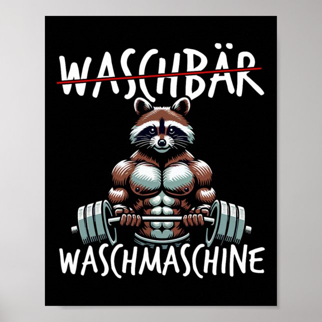 Poster Raccoon Washing Machine Raccoon Malhação Bodybuild (Frente)