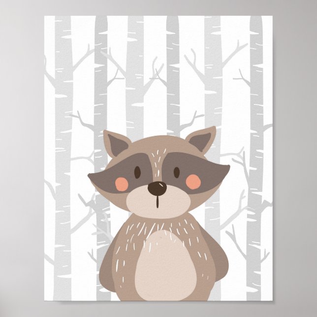 Pôster Raccoon Woodland Animal Nursersery Wall Art Impres (Frente)