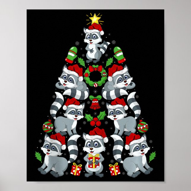 Poster Raccoon Xmas Decoration Santa Hat Raccoon Christma (Frente)
