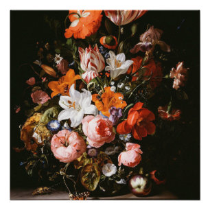 Pôster Rachel Ruysch - flores em um vaso de vidro