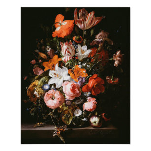 Pôster Rachel Ruysch - flores em um vaso de vidro