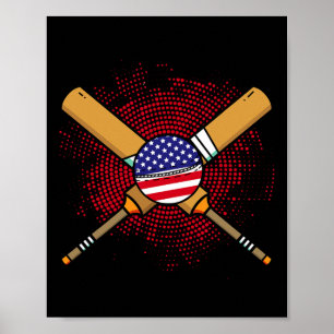 Poster Racket de Críquete Americano E Bandeira Ll Dos EUA