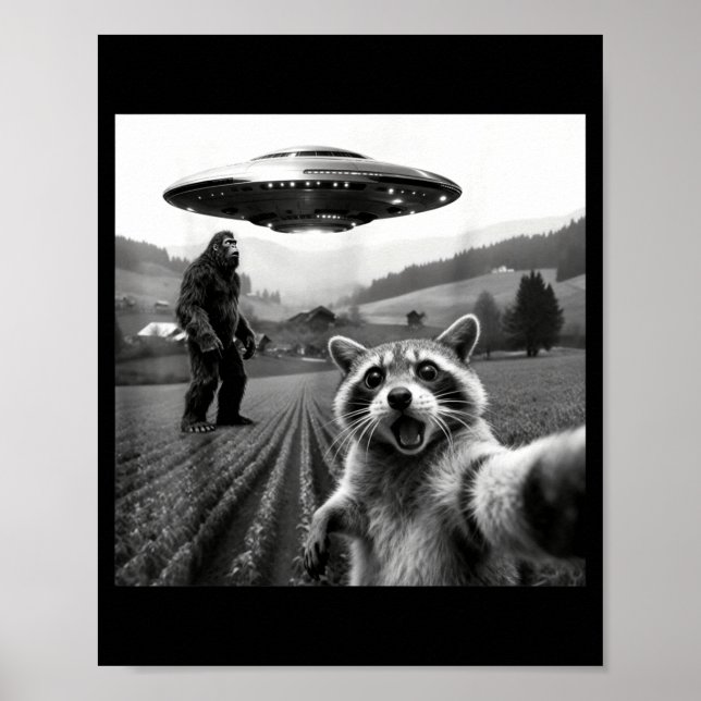 Poster Racoon Bigfoot Selfie Ufo Funny Racoon Alien Bigfo (Frente)