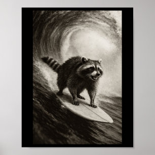 Poster Racoon Engraçado de Selfie de Surf no Quadro de Su