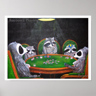 Poster Racoon está jogando pôquer