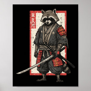 Poster Racoon Samurai Katana Guerreiros Japoneses Boys Ki