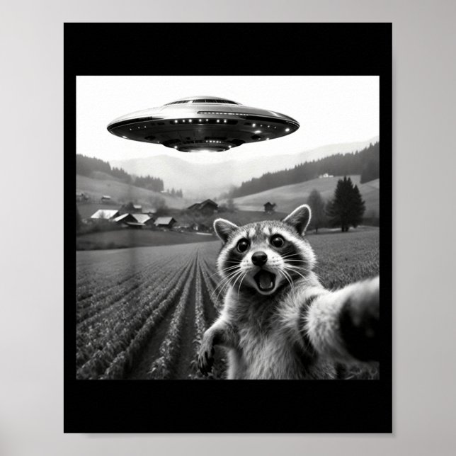 Poster Racoon Selfie With Alien Ufo Funny Racoon Alien Bi (Frente)