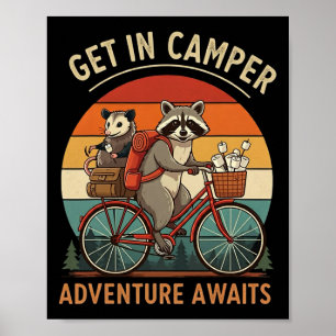 Poster Racundo de gambá de camping de bicicleta entra no