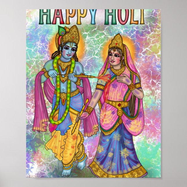 Poster Radha Krishna Brincando Holi  (Frente)