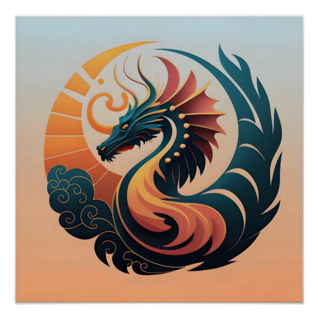 Pôster Radiação Mística: Emblema do Dragão Sunburst (Frente)