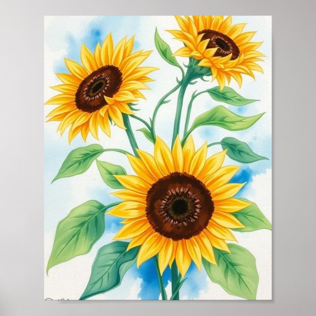 Poster Radiância do ouro: Um triptych de Aquarela Vibrant (Frente)