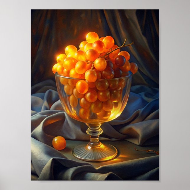 Poster "Radiant Bunch: Orange Grapes in Transparency". (Frente)