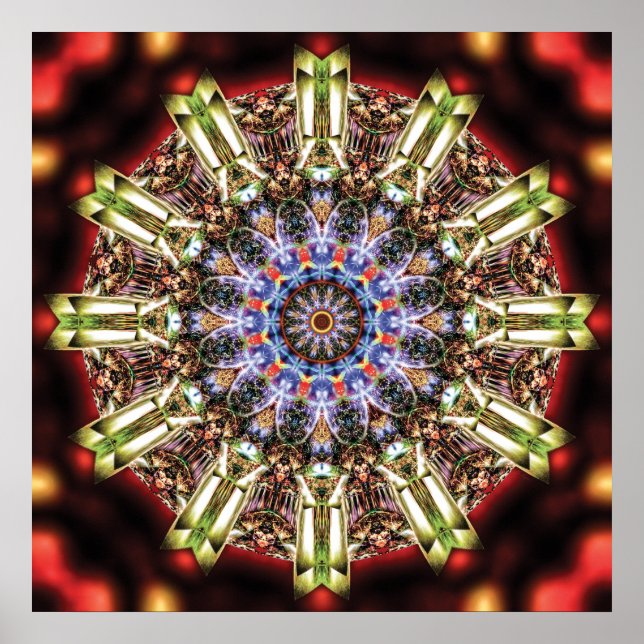 Poster Radiant Kaleidoscopic Mandala in Crimson and Gold (Frente)