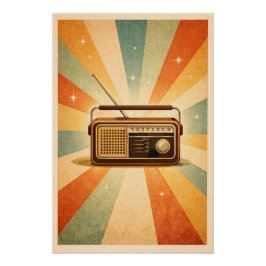 Pôster Radiant Retro Radio Sunburst Vintage Music Poster