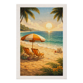 Pôster Radiant Tropical Beach Sunset Retro Vacation