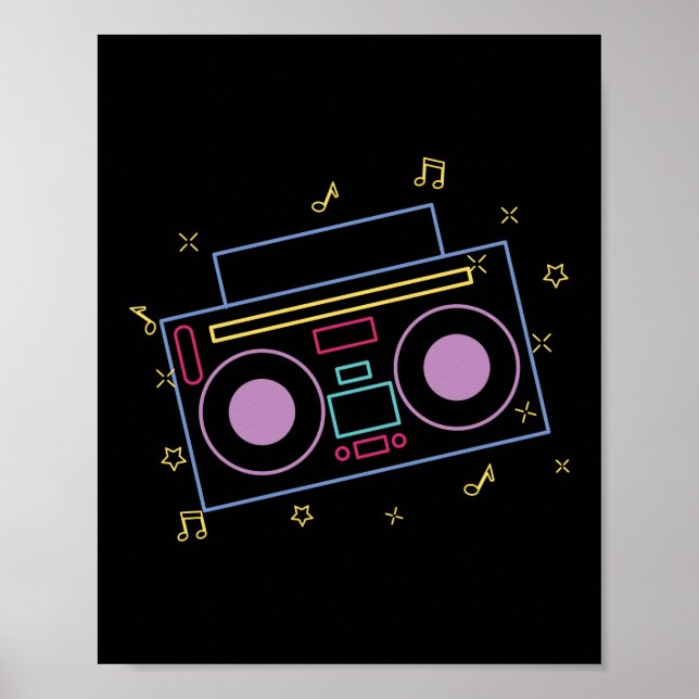 Poster Rádio Neon Ghettoblaster Boombox, 80 e 90 (Frente)