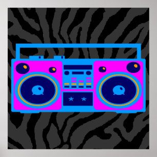Pôster Rádio retro do tigre 80s Boombox de Corey