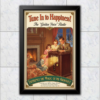 Poster Rádio Voz Dourada Vintage de 1930 em Publicidade