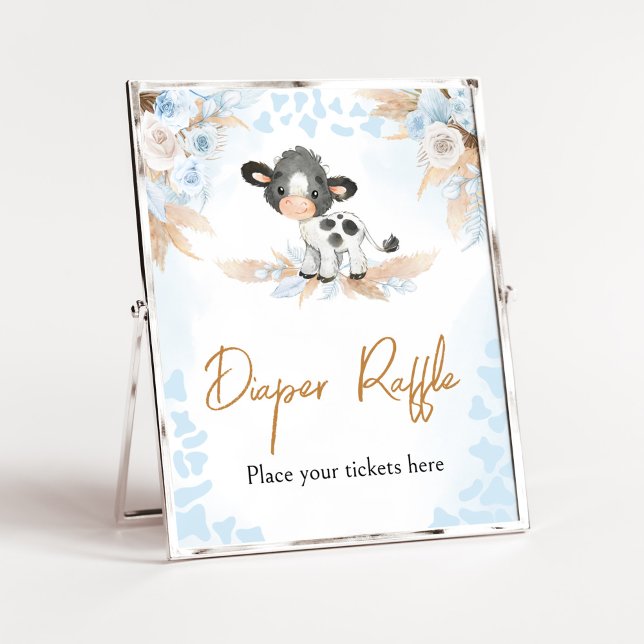 Poster Raffle Chá de fraldas de Vaca Santa (Boy Highland Cow Baby Shower Diaper Raffle Sign)
