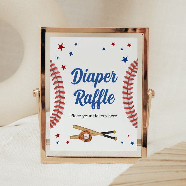 Poster Raffle de Fralda de Baseball em Estrelas (Sports Baby Shower Diaper Raffle Sign)