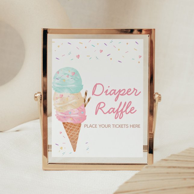 Poster Raffle Fralda Chá de fraldas sorvete (Ice Cream Sprinkled with Love Baby Shower Diaper Raffle Sign)