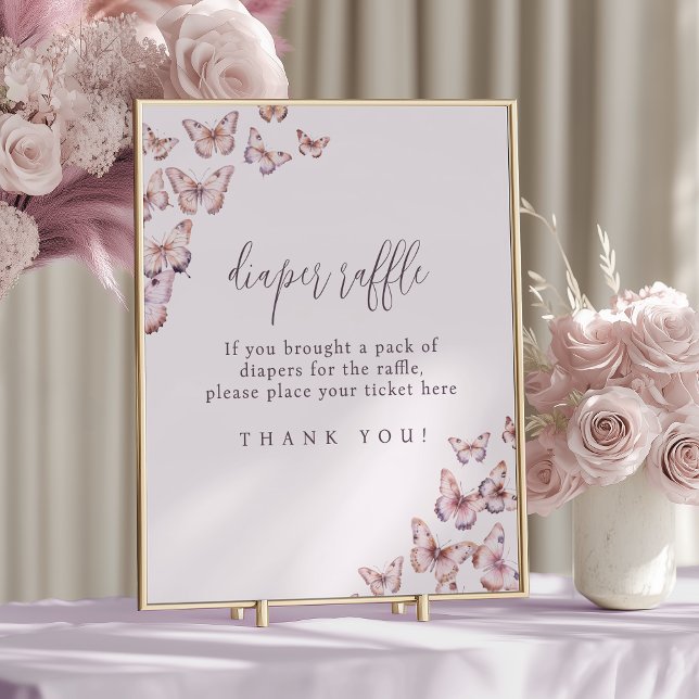 Poster Raffle, Fralda de borboleta rosa e roxa (Criador carregado)