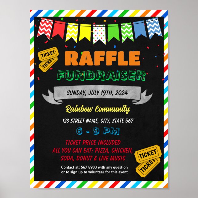 Poster Raffle Fundraiser Flyer Modelo (Frente)